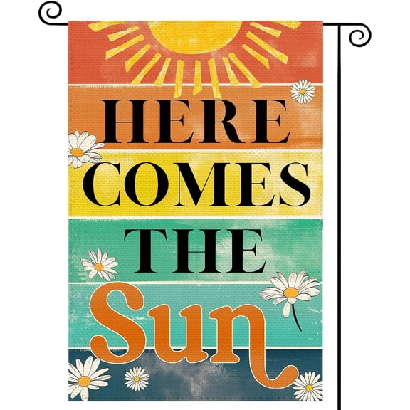 12 x 18 Inch Double Sided Burlap Garden Flag Here Comes The Sun Welcome Hello Sunshine Floral Farmhouse Yard Decoration