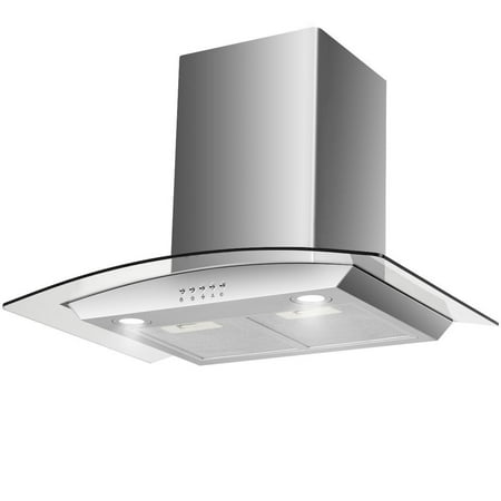 Gymax 30'' Wall Mount Kitchen Range Hood Stainless Steel Tempered Glass w/ LED