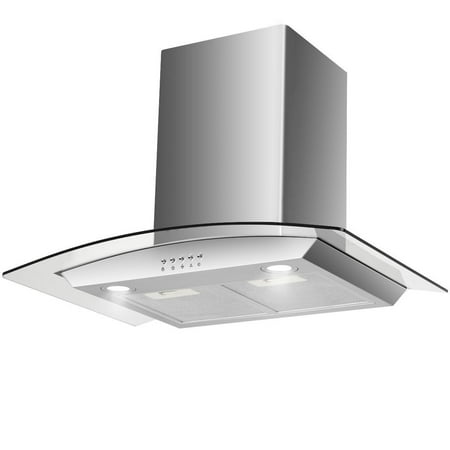 Gymax 30'' Wall Mount Kitchen Range Hood Stainless Steel Tempered Glass w/ LED Lights