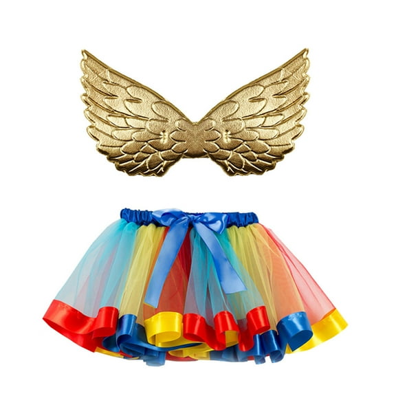 PINQI Beach Shorts for Kids Kids Girls Ballet Skirts Party Rainbow Tulle Dance Skirt with Wing Outfits Princess Dancing Skirt 2-11Years Old