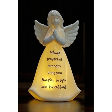7"H Angel of Prayer Ceramic Angel Figurine with LED Light