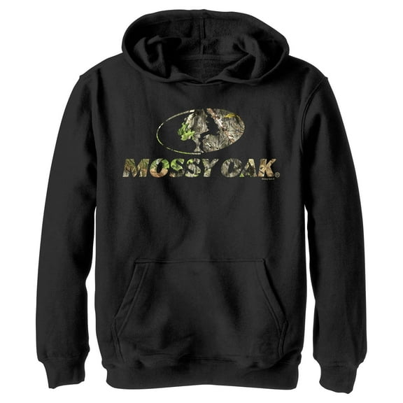 Boy's Mossy Oak Natured Filled Logo  Pull Over Hoodie Black Medium