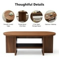thumbnail image 5 of Wirrytor 43.3” Oval Coffee Table, Farmhouse Coffee Tables for Living Room Small, Fluted Coffee Table with Open Storage Shelf, Wood Center Table for 2-Tier Coffee Table, Walnut, 5 of 8