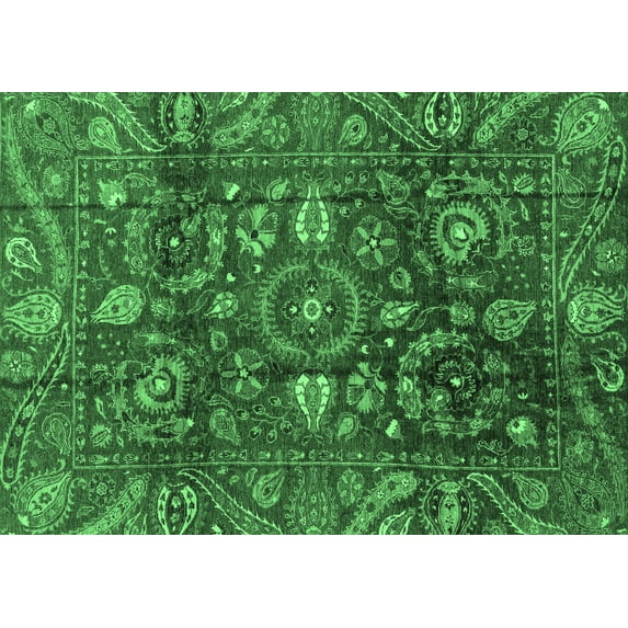 Ahgly Company Indoor Rectangle Oriental Emerald Green Traditional Area Rugs, 3' x 5'