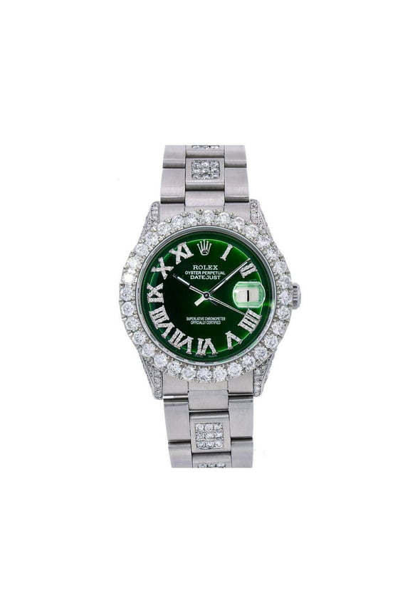 Pre-Owned Rolex Datejust Diamond Watch, 6605 36mm, Green Diamond Dial With 8.25 CT Diamonds