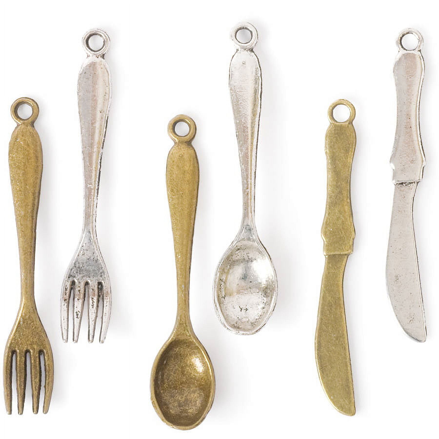 Steampunk Antique Silver & Gold Silverware Charm Set
