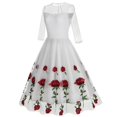 thumbnail image 6 of DeHolifer Dresses for Women 3/4 Sleeves Rose Floral Mesh Dress Vintage Cocktail Tea Party Embroidered Tulle Dress White XL, 6 of 8