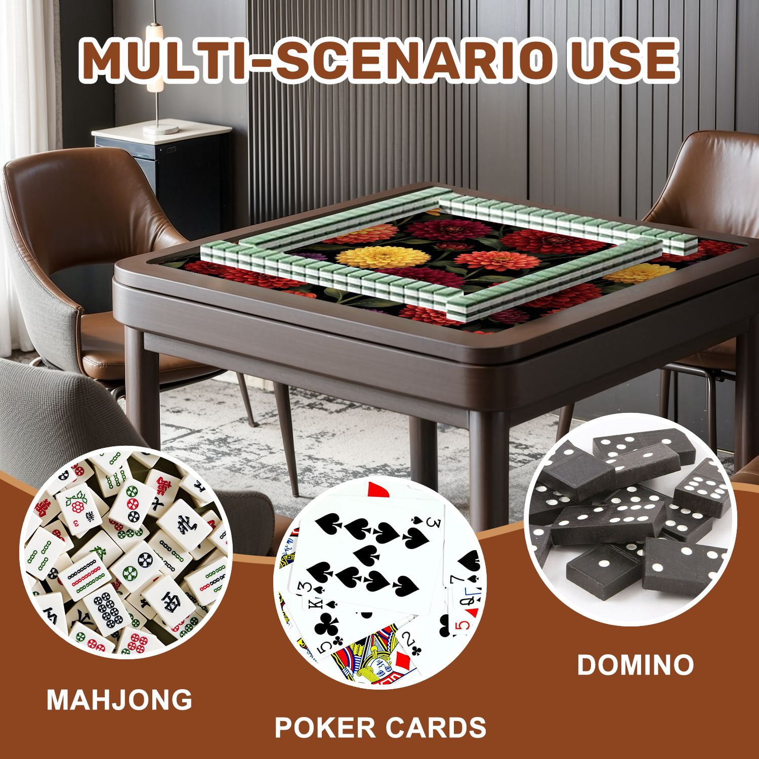 Mahjong Mat 31.5" x 31.5" Seamless autumn flowers changeable Vintage painting style Non-Slip Noise Reduction American Mahjong Tiles Table Cover for Dominoes Poker Card Board Games Gift