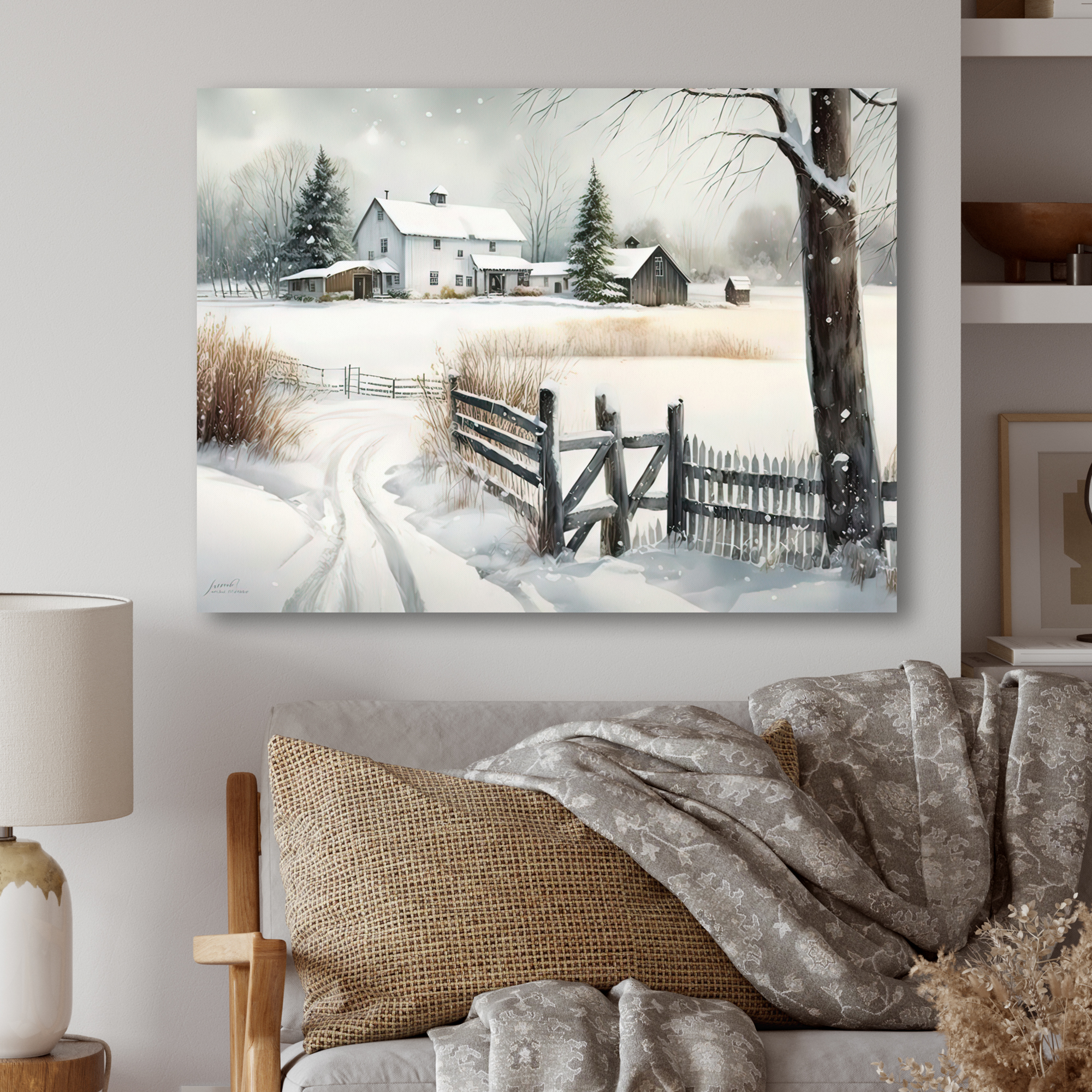 Designart Kentucky Farm In Winter Canvas Wall Art