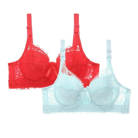Sales Today Clearance DondPO Bras for Women Women Sexy Up Deep V Underwire Padded Lace Brassiere Bra Push Up Bra Plus Size Bras for Women Z-2PC(Red+Light blue 2pc-5XL
