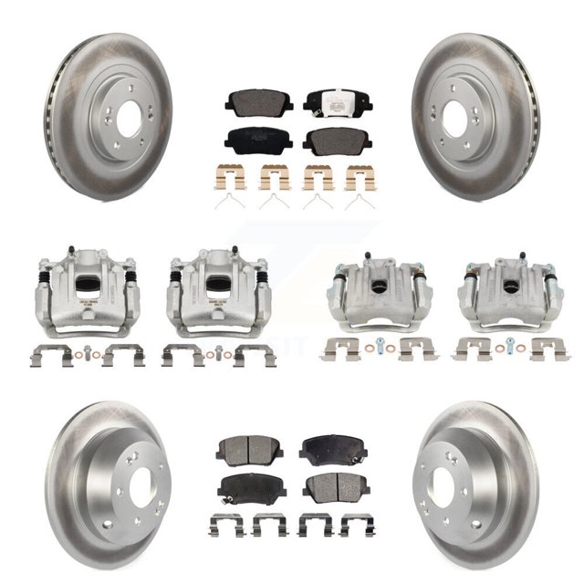 Transit Auto Front Rear Disc Brake Caliper Coated Rotors and Ceramic Pads Kit (10Pc) for Car 2014-2015 Kia Sorento Limited with 3.3L with Red Painted Calipers KCG-100890T