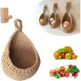 thumbnail image 1 of Cestas de frutas y verduras para colgar en la pared (18 x 17,5 x 22,5 cm), cesta de yute tejida a mano con forma de gota de agua para frutas o verduras, cesta de almacenamiento colgante para cocina, 1 of 5