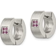 thumbnail image 3 of Stainless Steel Brushed & Polished With Pink Cz 5mm Hinged Hoop Earrings (9 X 15) Made In China sre362, 3 of 5