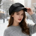 thumbnail image 2 of Xijirk Leather Newsboy Cap for Women Boy Hat for Daily Street Shopping Travel Autumn Winter Casual Occasions,Black,One Size, 2 of 9