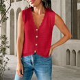 thumbnail image 3 of Women's Sleeveless Button Down Cropped Sweater Vest Cardigan Waistcoat, Scalloped V Neck Knit Vest for Women, Cropped Hollow Out Sweater Vest, Lightweight Textured Knit Beach Vacation Layering Red, 3 of 5