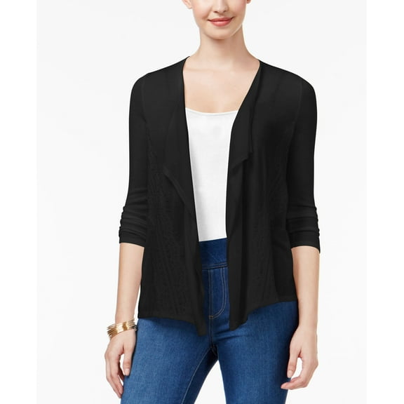 Thalia Sodi Lace Trim Cardigan Deep Black S