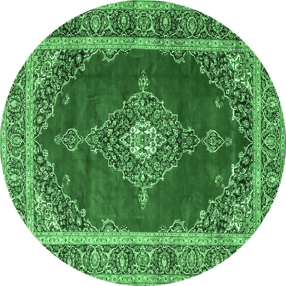 Ahgly Company Indoor Round Medallion Emerald Green Traditional Area Rugs, 7' Round