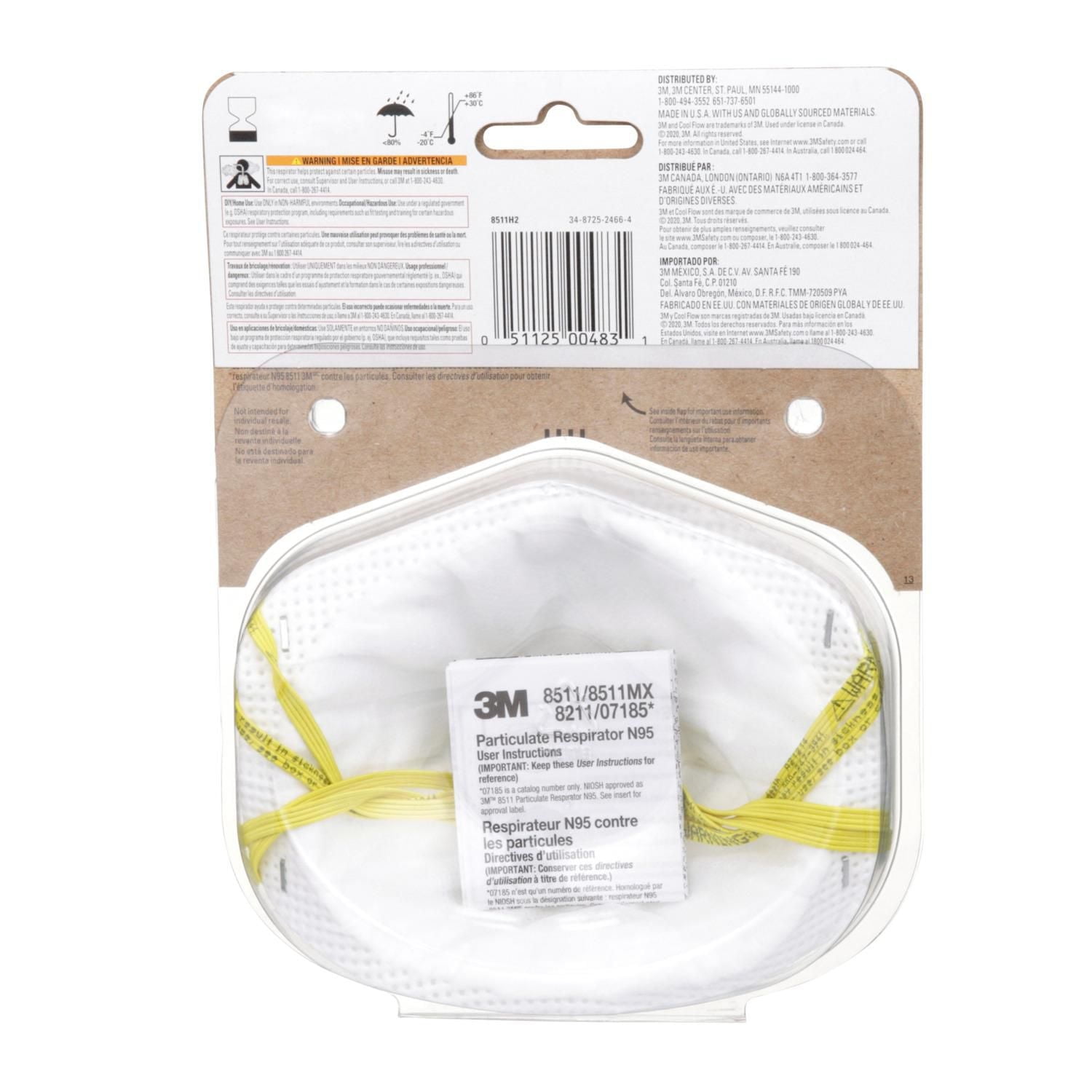 3M™ Respirator 8511H2-DC-PSCA, Pro Series, Sanding & Fibreglass, N95, Valved, 2/Pack