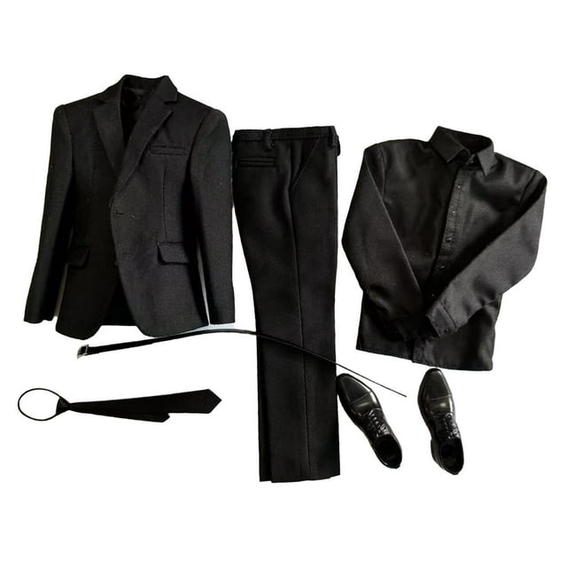 Conjunto de traje para figuras de acción masculinas a escala 1/6, ropa, modelo, camisa, pantalones, abrigo, ropa para muñecas. Camisa negra