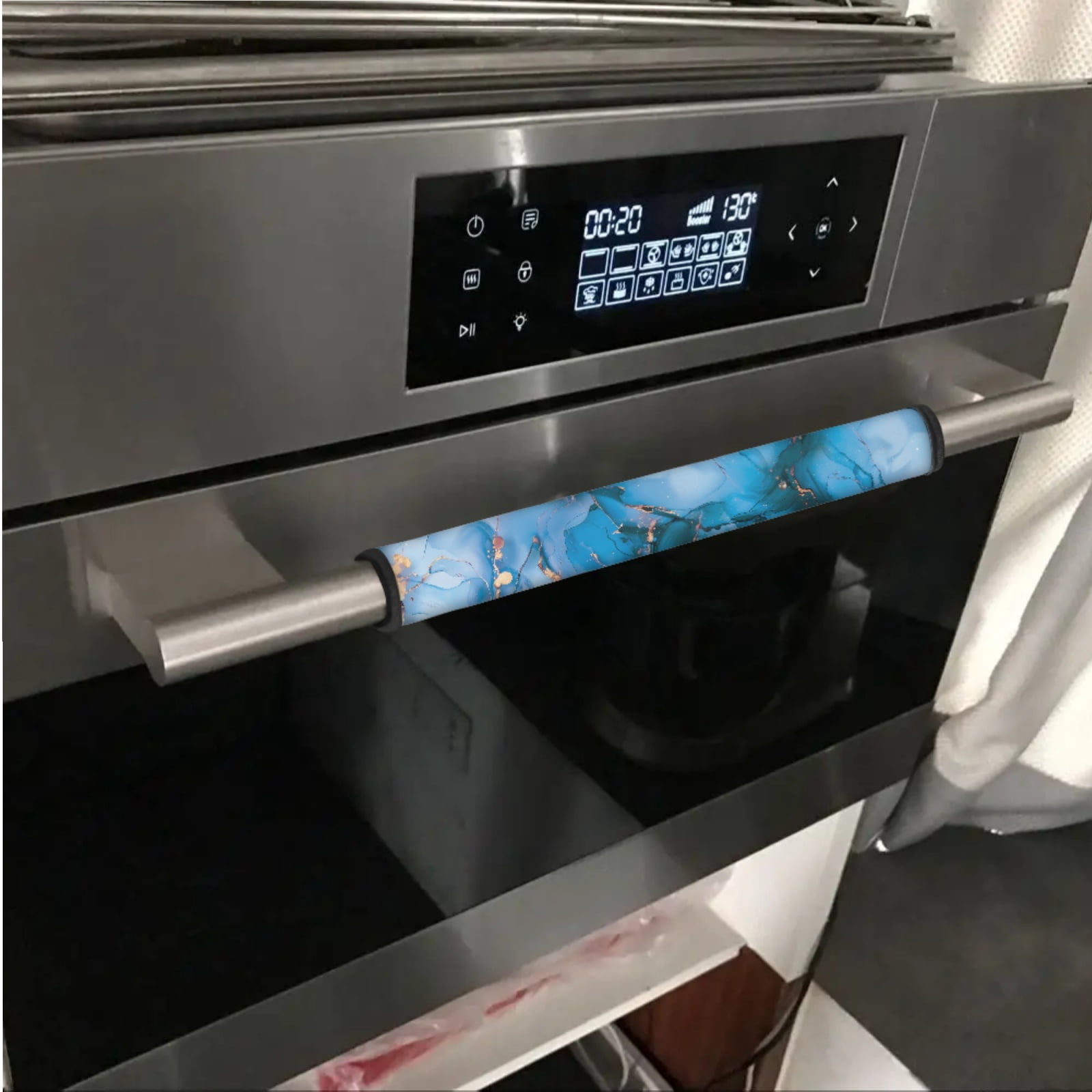 SEANATIVE 6 PCS Fridge Microwave Door Handle Covers Kitchen Electrical Appliance Decor Handles Washable Refrigerator Kitchen Cabinet Dishwasher Door Cloth Protector, Blue Gold Marble