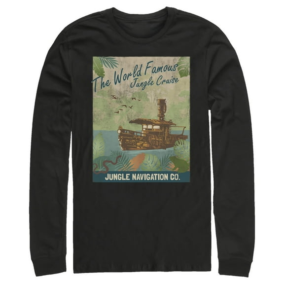 Men's Jungle Cruise La Quila Retro Poster  Long Sleeve Shirt Black 2X Large