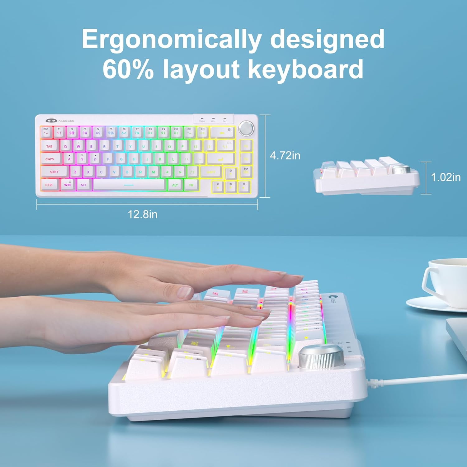MageGee 60% Gaming Keyboard - TS68 Compact Mechanical-Style Tactile Feel, RGB Backlit with Smart Knob, 68 Keys Ergonomic Design, 18-Key Anti-Ghosting