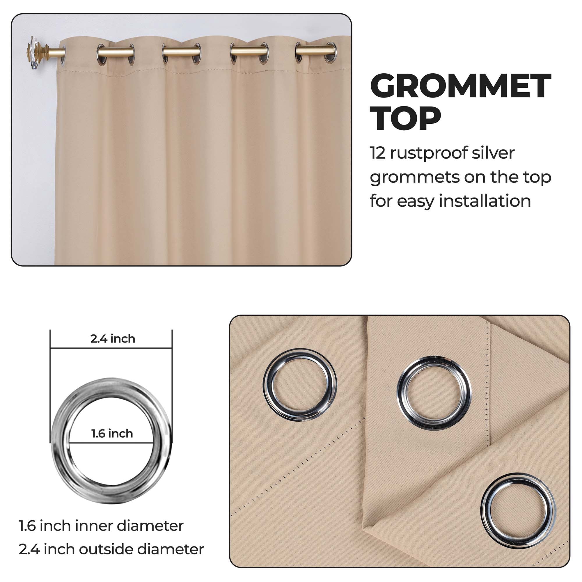 Superior Blackout Solid Light Filtering Grommet Curtain Panel Set, 70" x 120", Smoked Ash