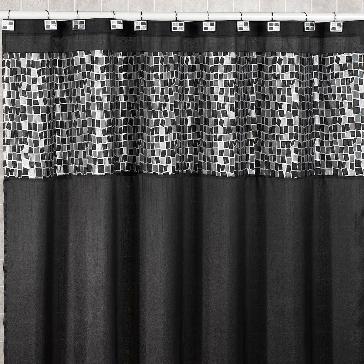 Popular Bath Mosaic Stone Black 70 x 72 Fabric Bathroom Shower Curtain w//Valence