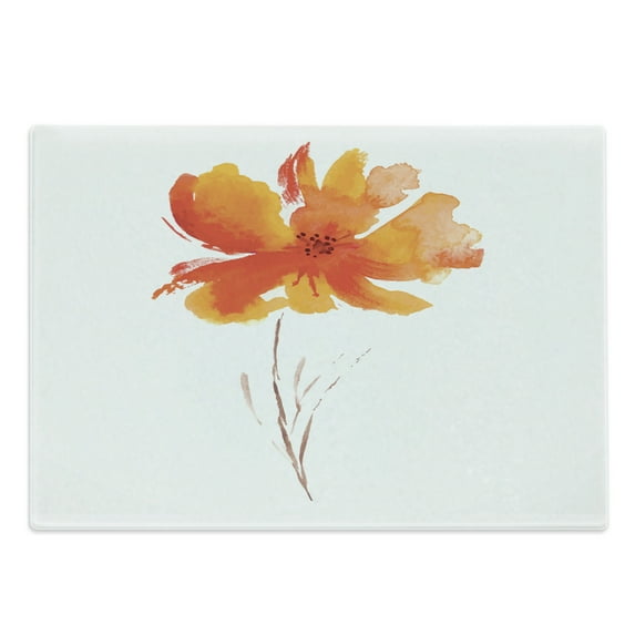 Watercolor Flower Cutting Board, Single Poppy Flower on Plain Clear Background Nature Inspired Romantic, Decorative Tempered Glass Cutting and Serving Board, Large Size, White Orange, by Ambesonne