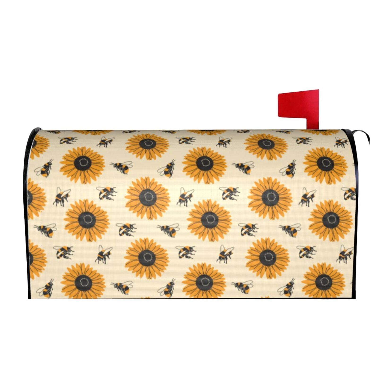 Xecao Sunflowers And Bee for Mailbox Cover with Magnetic Strips, Waterproof and Sunscreen, Adds a Decorative Touch to Your Garden Yard.