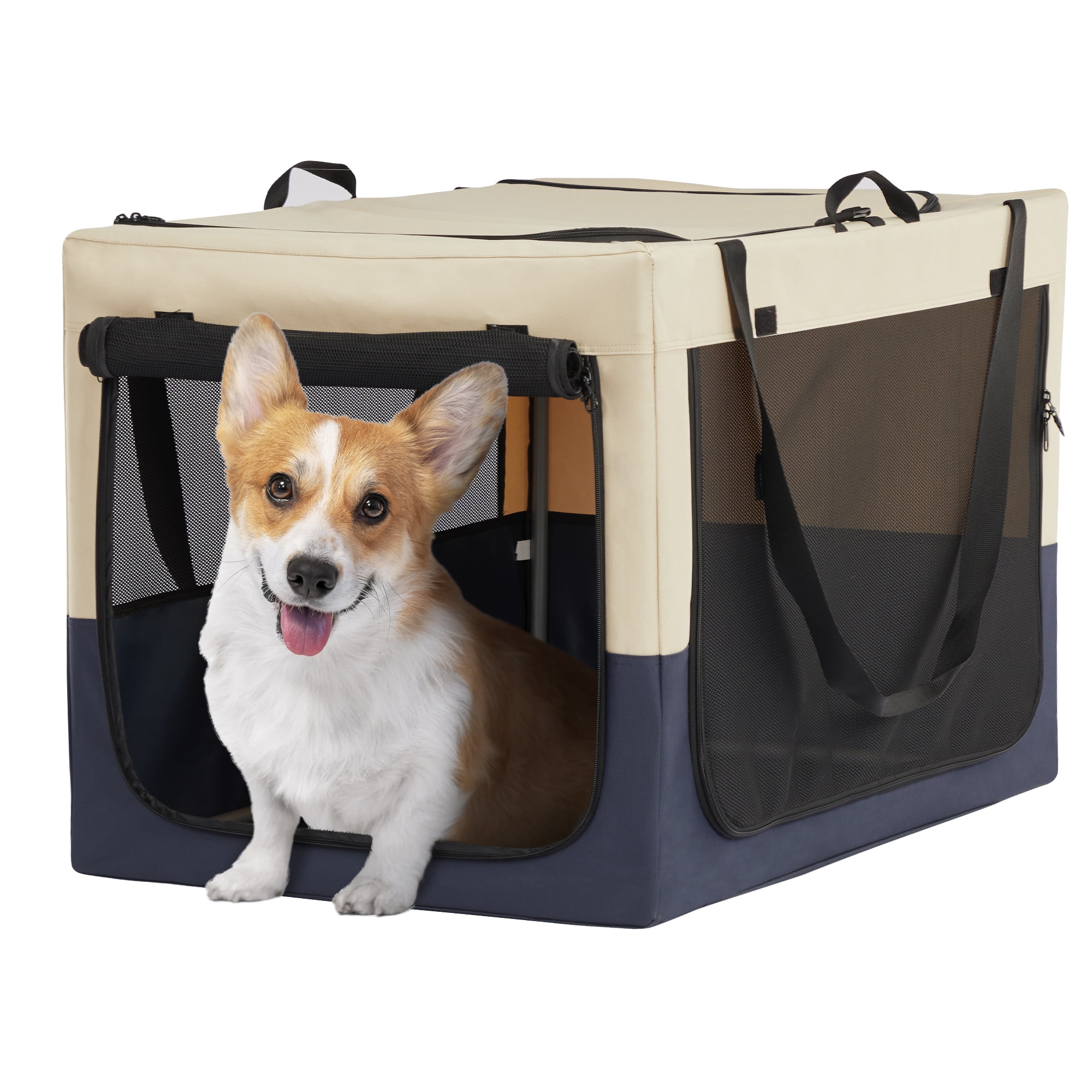 Dog Crates for Outdoor Indoor, Adjustable Fabric Cover by Spiral Iron Pipe, Strengthen Sewing Dog Travel Crate 3 Door Design, 29" L x 19" W x 19" H