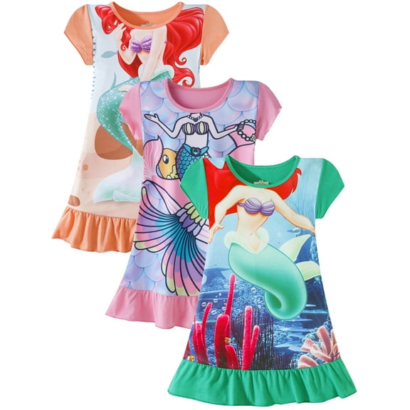 WIBACKER 3-8Y Toddler Girls Nightgowns Short Sleeve Nightdress Kids Nightie Dress Sleepwear - 1Pcs Green Mermaid