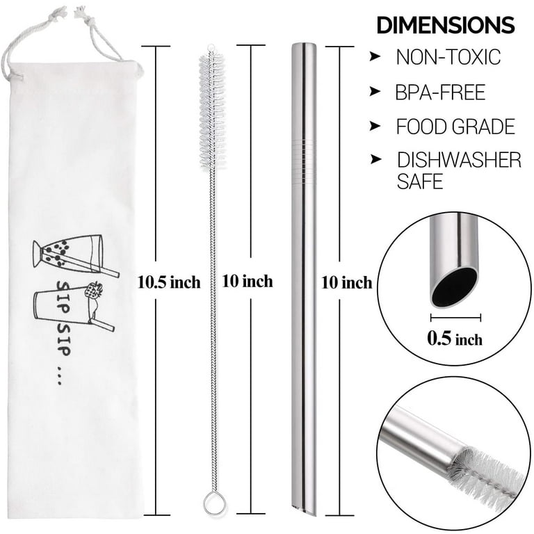 EXTRA WIDE REUSABLE METAL STRAW, JUMBO STAINLESS STEEL BOBA STRAW