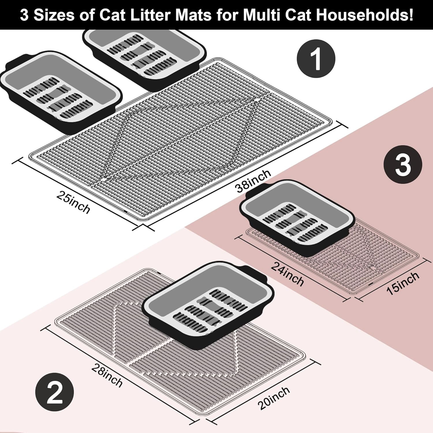 Cat Litter Mat XXL - Waterproof Kitty Litter Box mat for Floor - Extra Large Pet Trapping Litter Rug Pad - Silicone Cat Supplies & Accessories for Indoor Cats (38" x 25") -Pink