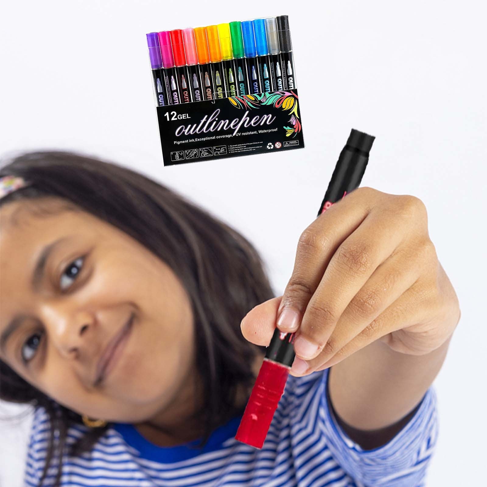 EDHITNR Double Line Outline Markers Metallic Glitter Pens for Guest Book Painting, 8ml Water Based Ink Highlighting Markers for DIY Crafts Metal Marker Pens for Glass Ceramic Wood Stone Surfaces