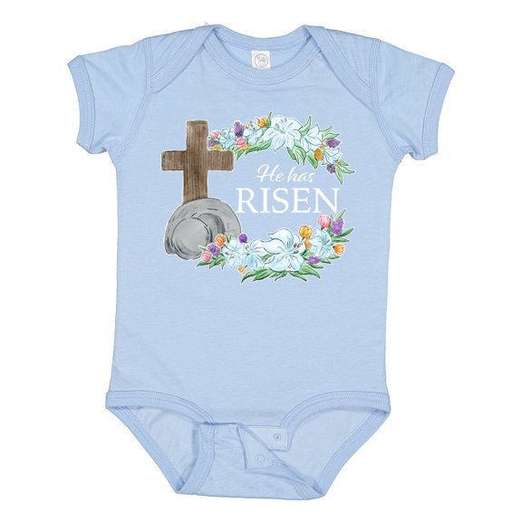 Inktastic Easter He Has Risen with Cross and Flowers Boys or Girls Baby Bodysuit