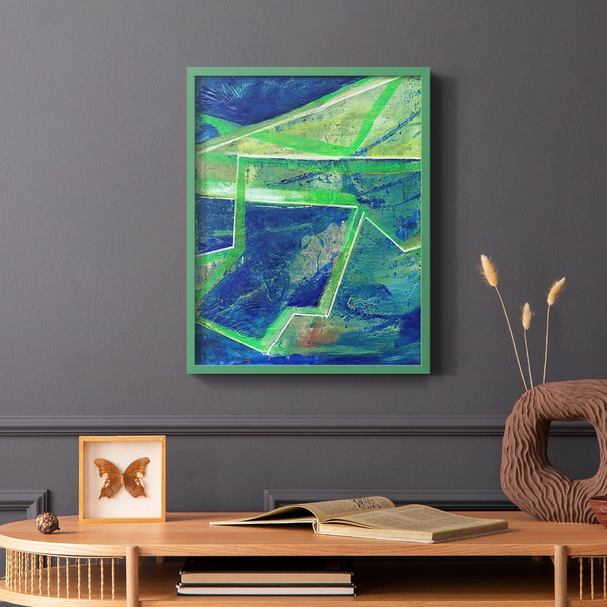 Geometric in Cool I Framed Print in Green Solid Wood Framed Print No Nail Hanging