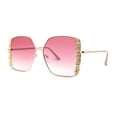thumbnail image 2 of Womens Intricate Rhinestone Jewel Trim Metal Oversized Sunglasses Gold Pink, 2 of 4