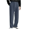 thumbnail image 2 of kosheko Men's Pleated Straight Wide Leg Suit Pants Casual Business Dress Pant Big Tall Zipper Fly Baggy Trousers with Pockets Gray M, 2 of 6