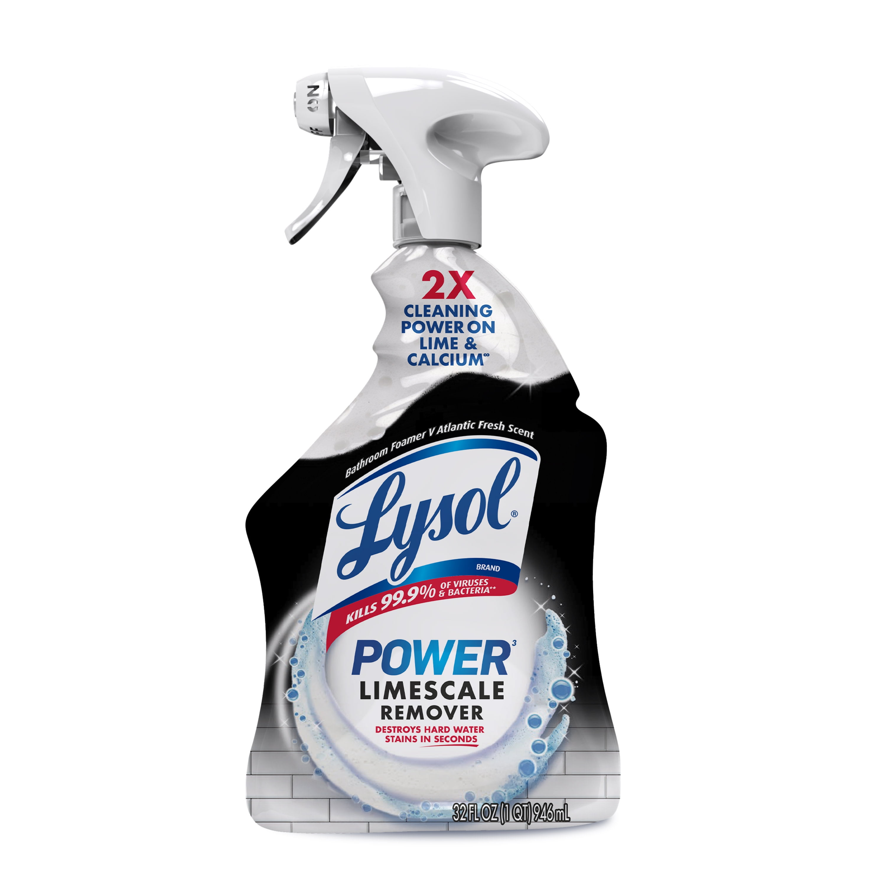 Lysol Power Limescale Remover Bathroom Cleaner Spray, Hard Water Stain Remover, Disinfecting Multipurpose Cleaner, 0% Bleach, Atlantic Fresh Scent, 32 fl oz