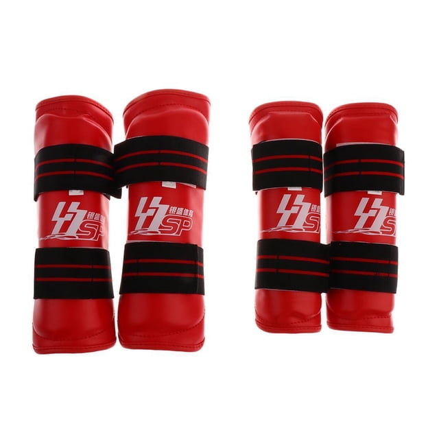 Eigraketly Juego de espinilleras/protector de piernas + protector de brazo/codo Taekwondo Accesorios para máquinas de ejercicios Rojo L