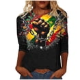 thumbnail image 2 of LYEAA African Heritage Inspired Blouse Women 3/4 Sleeve Round Neck T-Shirt Soft Cotton Loose Fit Black History Month Casual Apparel Multicolor M, 2 of 5
