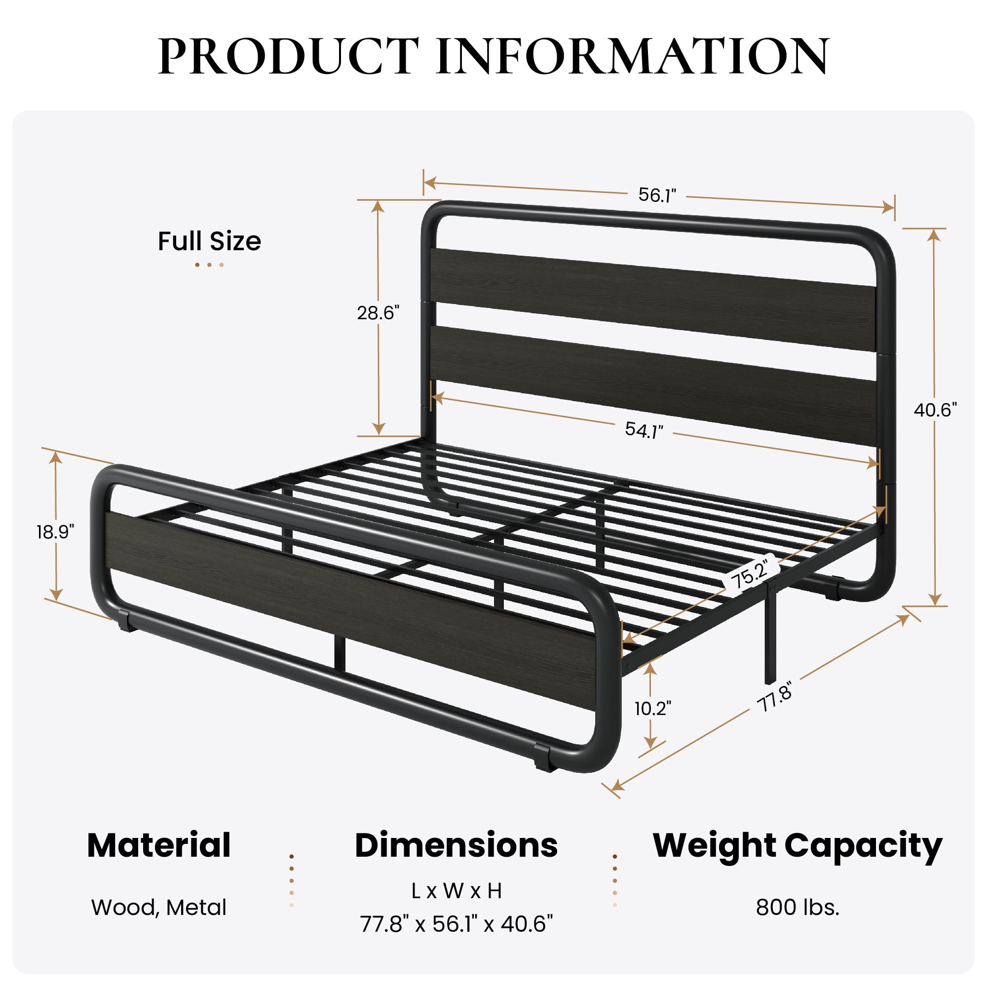 SHA CERLIN Full Size Metal Bed Frame with Wooden Headboard and Footboard, Heavy Duty Oval-Shaped Platform Bed Frame with 10" Under-Bed Storage, Noise Free, No Box Spring Needed, Black