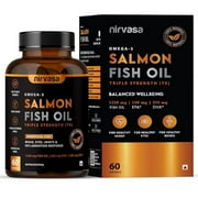 Nirvasa Omega 3 Salmon Fish Oil Softgel Capsules (Triple Strength) for Men & Women | 1250mg Salmon Fish Oil, 560mg EPA & 400mg DHA | No Fishy Burps | Supports Healthy Heart, Brain & Bones - 60 x 1 Cap