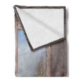 thumbnail image 2 of Rustic Soft Flannel Fleece Blanket, Winter Season Scene from a Wooden Window of Country House Snow Vintage Design, Cozy Plush for Indoor and Outdoor Use, 50" x 60", Umber White Blue, by Ambesonne, 2 of 5