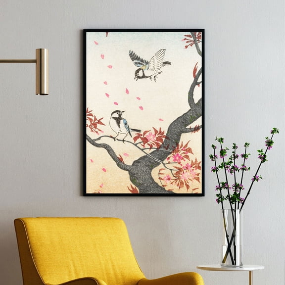 Two Great Tits at Blossoming Tree - 1925-1936 | Ohara Koson | Premium Fine Art Print | 20th Century Japanese | Woodblock | Botanical | Plant Art | Nature Art