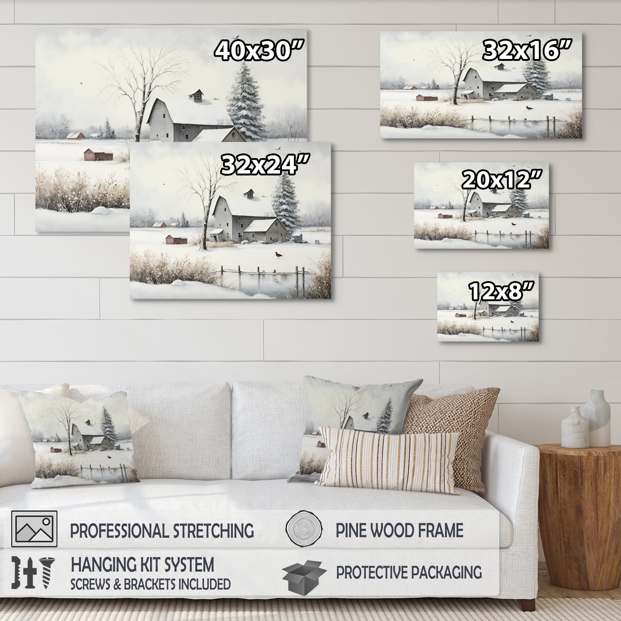 Designart Cold Winter View On The Country IV Canvas Wall Art