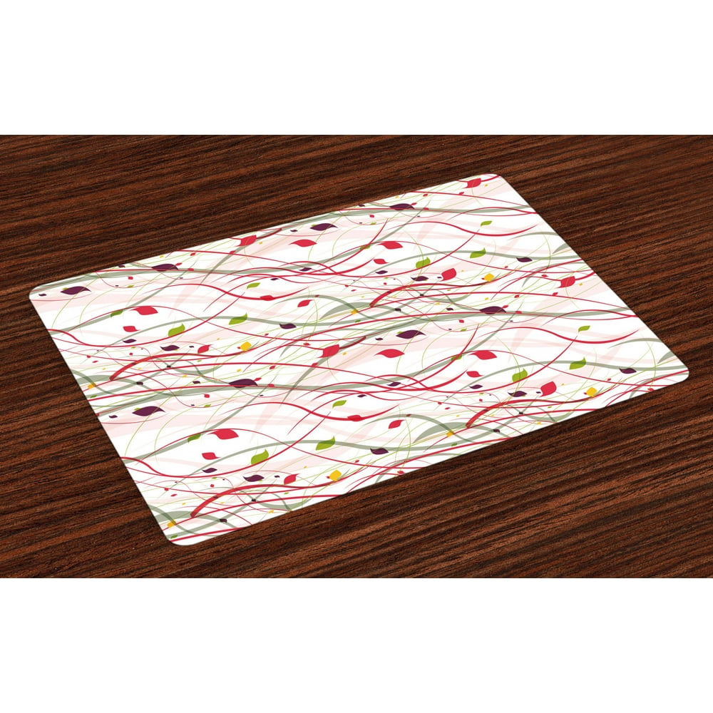 Modern Art Placemats Set of 4 Bizarre Curl Lines Like Tree Branches