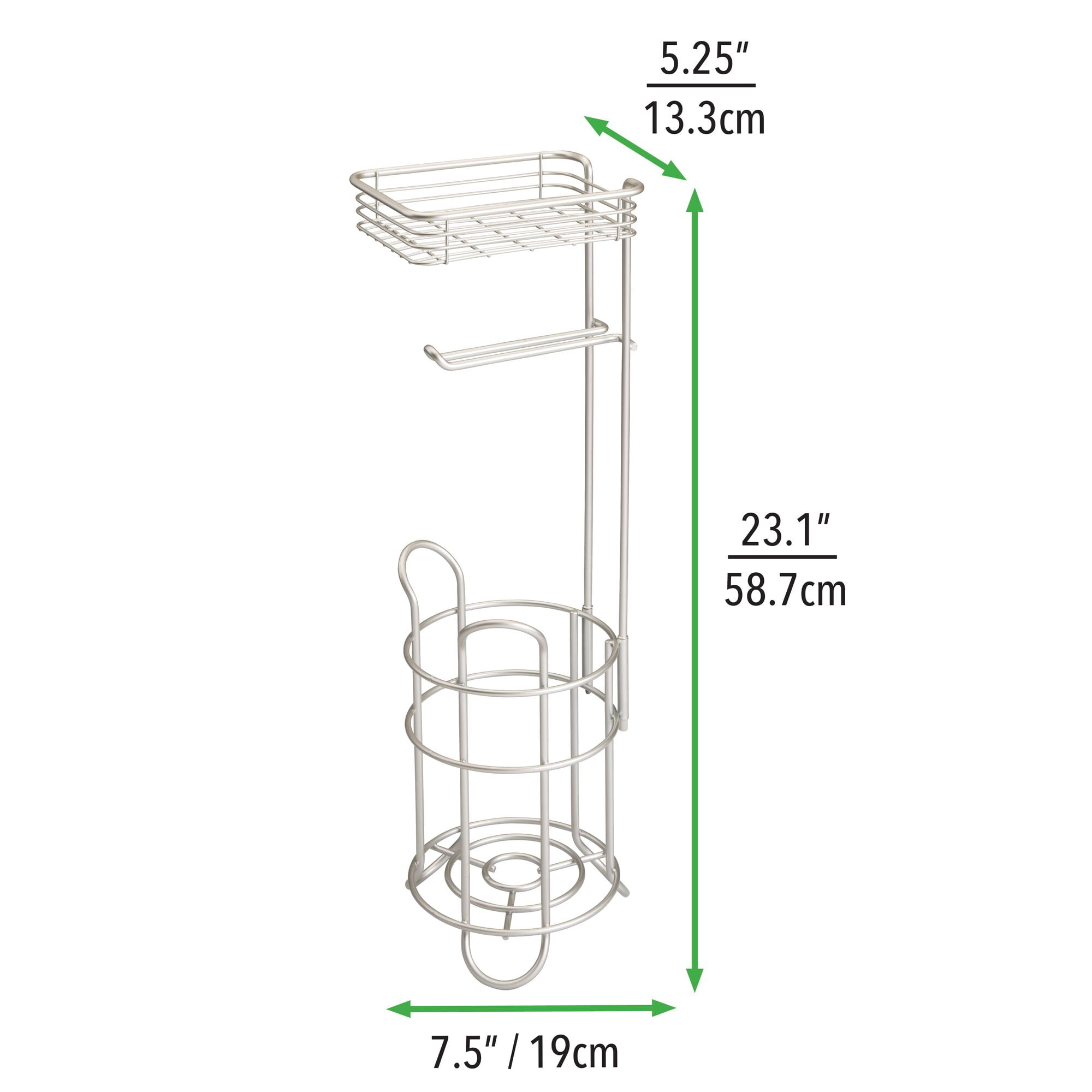 mDesign Steel Free Standing Toilet Paper Holder Stand and Dispenser - Satin