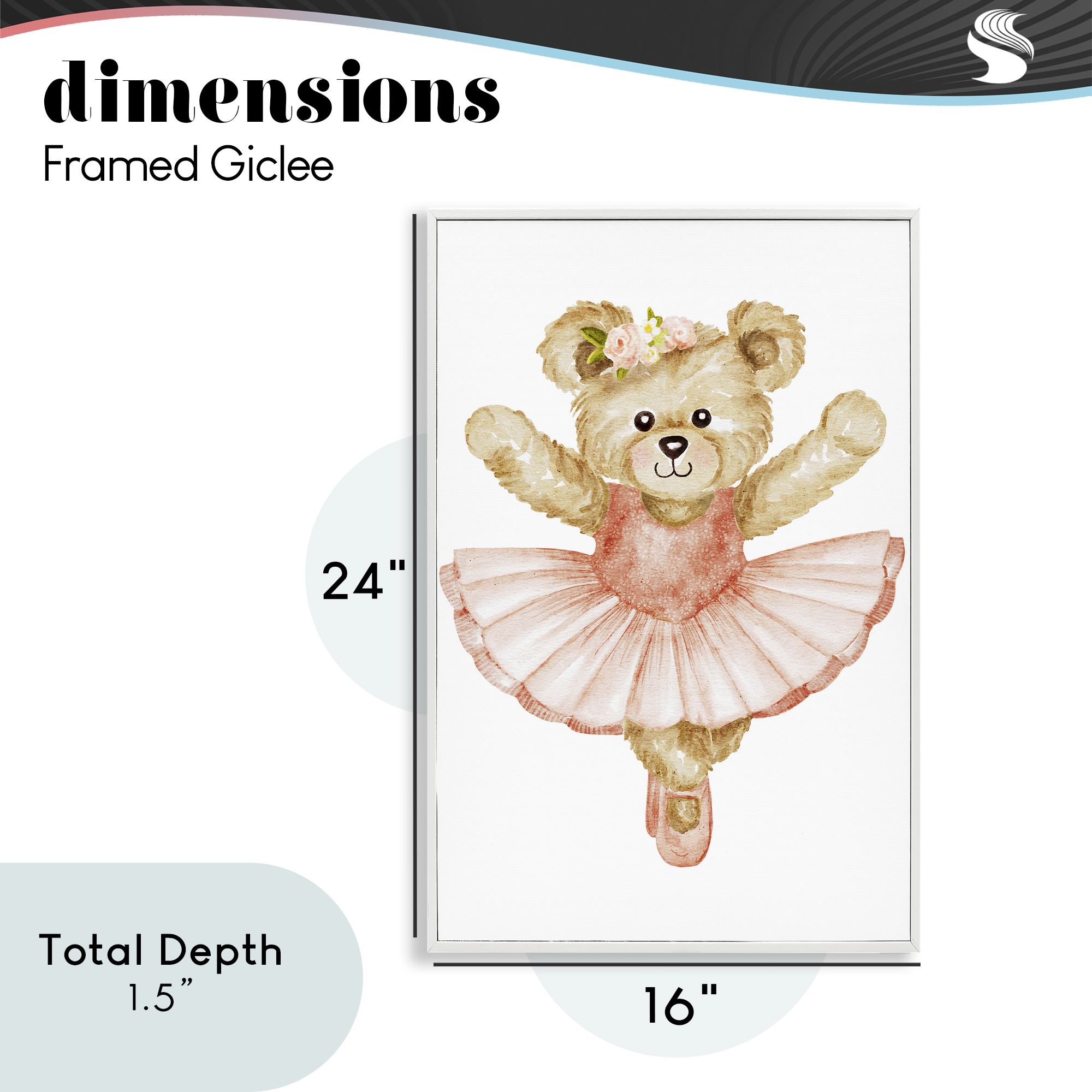 Teddy Bear Ballet Tutu White Framed Giclee Art, design by Amy Hall